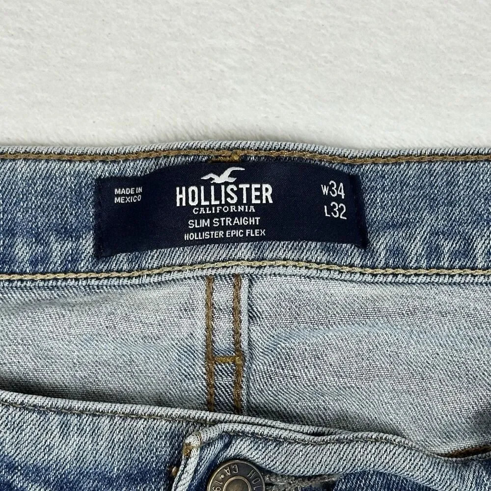 Hollister Epic Flex Boot Jeans Mens 36x30 Light Blue Bootcut Stretch‎ Denim